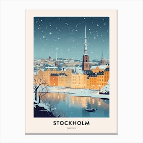 Winter Night  Travel Poster Stockholm Sweden 1 Canvas Print