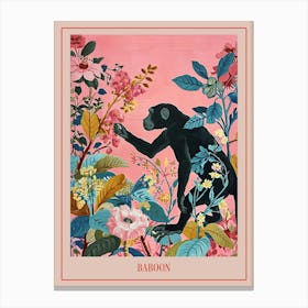 Floral Animal Painting Baboon 2 Poster Canvas Print