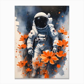 Abstract Astronaut Flowers Painting (28) Canvas Print
