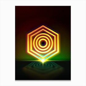Neon Geometric Glyph in Watermelon Green and Red on Black n.0105 Canvas Print