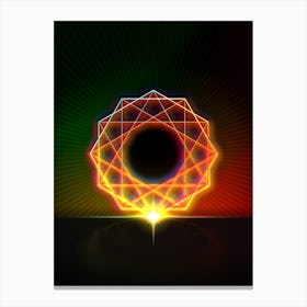 Neon Geometric Glyph in Watermelon Green and Red on Black n.0189 Canvas Print