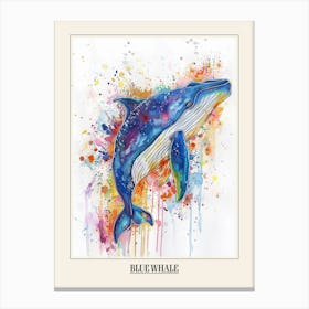 Blue Whale Colourful Watercolour 2 Poster Canvas Print