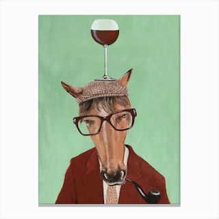 Horse With Wineglass Mint & Brown Canvas Print