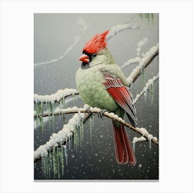 Ohara Koson Inspired Bird Painting Cardinal 3 Canvas Print