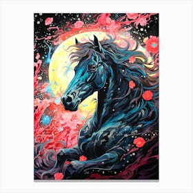 Black Horse In The Moonlight Canvas Print