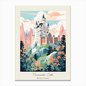 Neuschwanstein Castle   Bavaria, Germany   Cute Botanical Illustration Travel 2 Poster Canvas Print