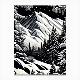 Snowflakes In The Mountains, Snowflakes, Linocut 1 Canvas Print