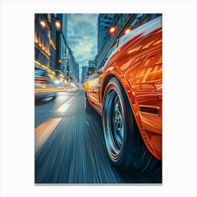 Speeding Car On City Street Canvas Print
