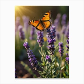 Butterfly On Lavender Flowers 5 Canvas Print