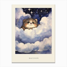 Baby Raccoon 1 Sleeping In The Clouds Nursery Poster Canvas Print