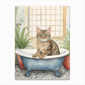 Egyptian Mau Cat In Bathtub Botanical Bathroom 3 Canvas Print