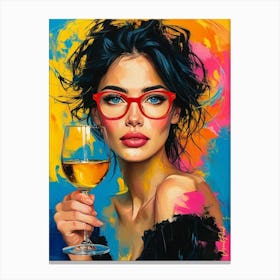 Brunette Woman With A Glass Of Golden Wine 2 Canvas Print