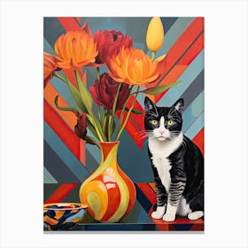 Daffodil Flower Vase And A Cat, A Painting In The Style Of Matisse 6 Canvas Print