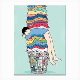 Man Sleeping In A Laundry Basket Canvas Print