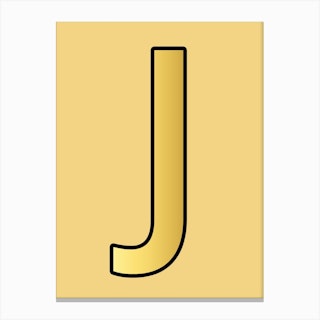 Letter J Gold Alphabet Yellow Canvas Print
