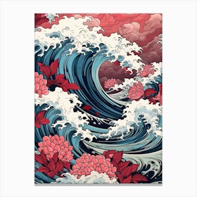 Great Wave With Lotus Flower Drawing In The Style Of Ukiyo E 4 Canvas Print