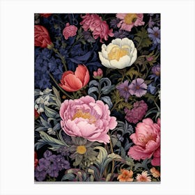 Peonies On A Black Background Canvas Print