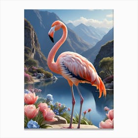 Floral Blue Flamingo Painting (32) Canvas Print