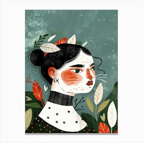 Illustration Of A Girl With Leaves 4 Canvas Print