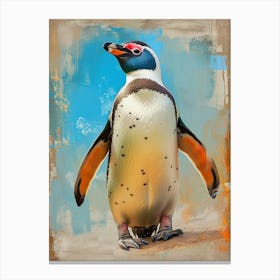 Galapagos Penguin Bartolom Island Colour Block Painting 3 Canvas Print