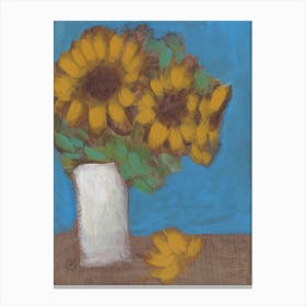 Sunflowers - Anton Maliar hand painted blue yellow floral vertical Canvas Print