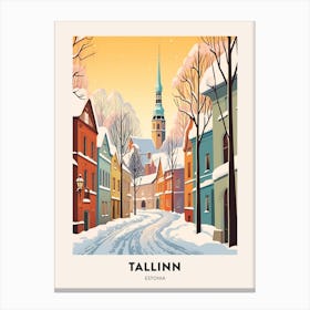 Vintage Winter Travel Poster Tallinn Estonia 1 Canvas Print