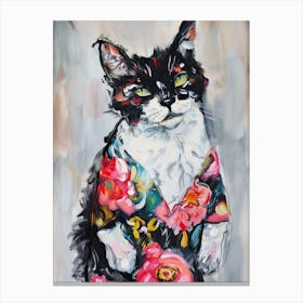 Animal Party: Crumpled Cute Critters with Cocktails and Cigars Kimono Cat Canvas Print