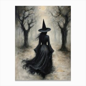 The Witch in the Haunted Forest Art Print | Witchy Gothic Vintage Halloween Wall Decor | Spooky Witchcraft Fall Autumn Gallery Wall Art in HD Canvas Print