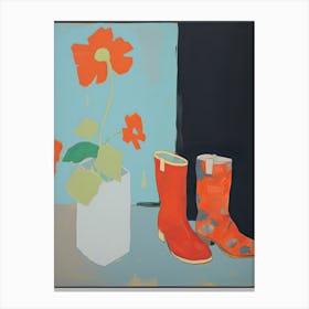 A Painting Of Cowboy Boots With Red Flowers, Pop Art Style 1 Canvas Print
