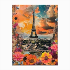 Paris   Floral Retro Collage Style 2 Canvas Print