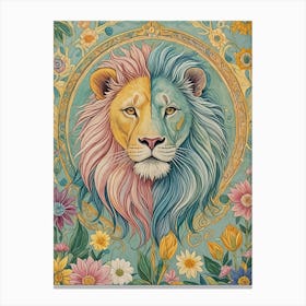 Lion And Flowers In Pastel Canvas Print