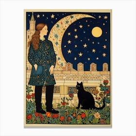 Girl And A Cat Canvas Print