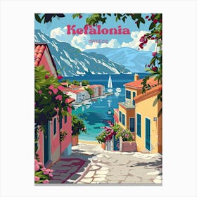 Kefalonia Greece Summer Vacation Digital Travel Illustration Canvas Print