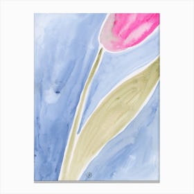 Tulip On Blue 4 - floral watercolor blue green magenta Canvas Print