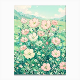 Pink Flowers In A Field Canvas Print