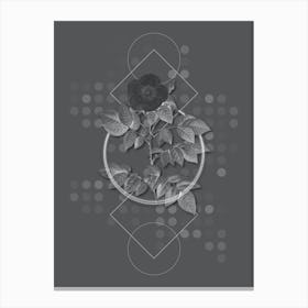 Vintage Leschenault's Rose Botanical with Line Motif and Dot Pattern in Ghost Gray n.0185 Canvas Print