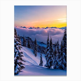 Courmayeur, Italy Sunrise Skiing Poster Canvas Print