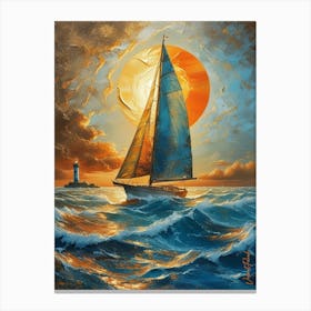 A Sailboat On Textured Gold Leaves 2 Canvas Print