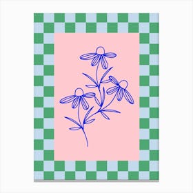 Modern Checkered Flower Poster Blue & Pink 10 Canvas Print