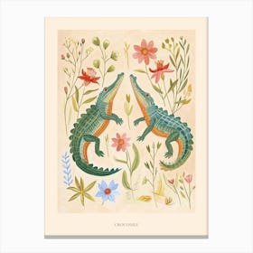 Folksy Floral Animal Drawing Crocodile Poster Canvas Print