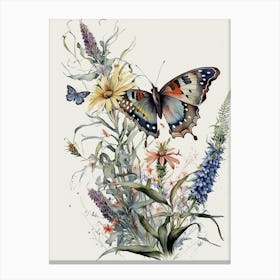 Butterfly And Wildflowers Watercolor Canvas Print
