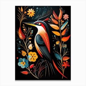 Folk Bird Illustration Woodpecker 2 Canvas Print