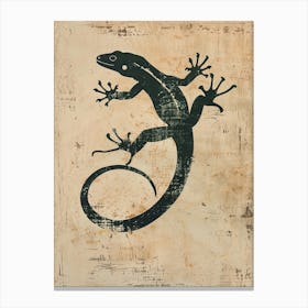 Forest Green Moorish Gecko Lizard Block Print 3 Canvas Print