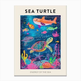 Sea Turtle & Friends Rainbow Scribble Poster Canvas Print
