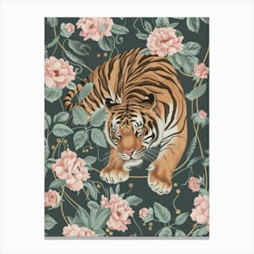Tiger Botanical Print Floral Green Maximalist Canvas Print