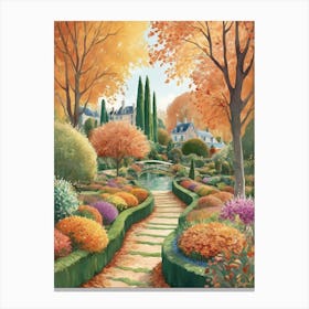 Giverny Gardens France In Autumn Fall Illustration Art print 2 Canvas Print