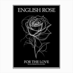 English Rose Black And White Line Drawing 2 Poster Inverted Canvas Print