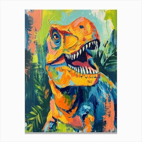 Dinosaur Orange Blue Brushstrokes Portrait 1 Canvas Print