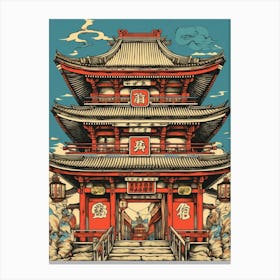 Asakusa Shrine, Japan Vintage Travel Art 3 Canvas Print