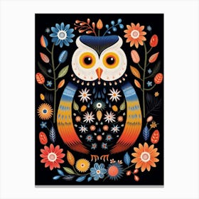Folk Bird Illustration Snowy Owl 4 Canvas Print
